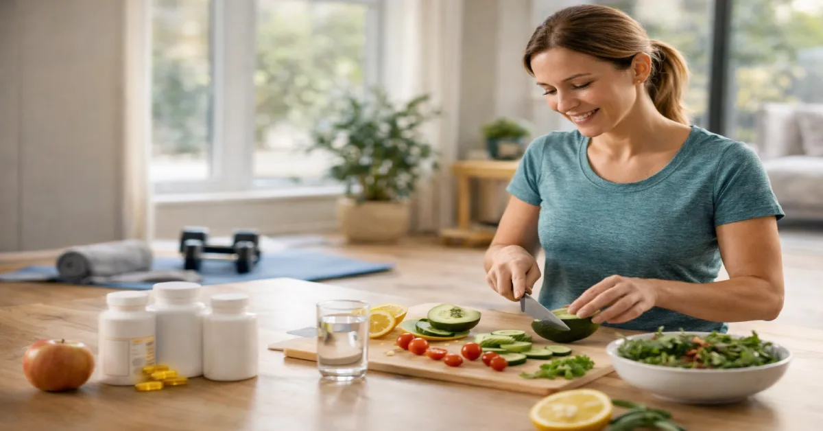 زنی که با تغذیه سالم و ورزش سبک شانس باروری خود را افزایش می‌دهد