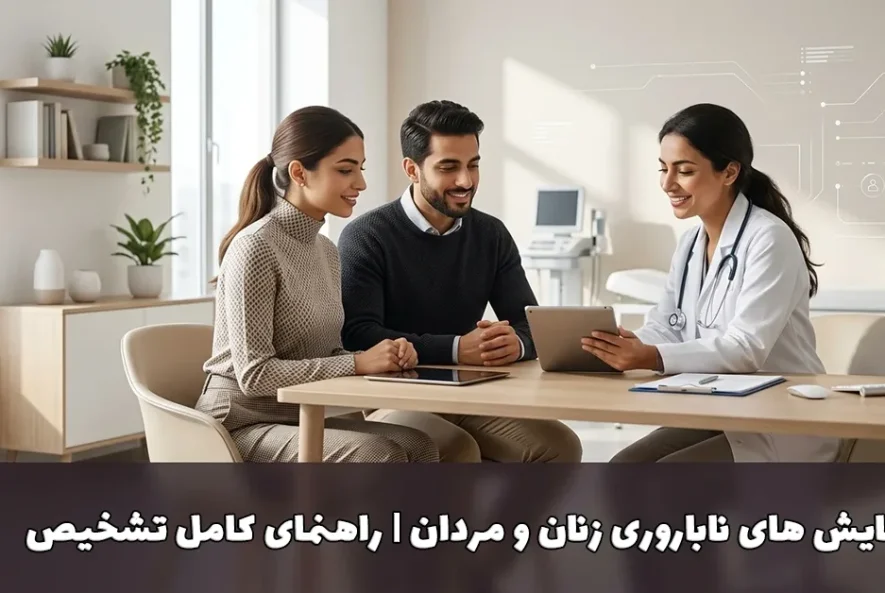 زن و مرد در حال مشورت با پزشک برای انجام آزمایش ناباروری